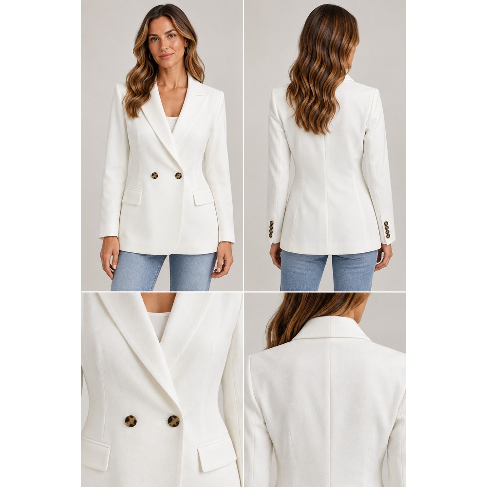 The Fold London White Double Breasted Blazer Jacket US 4 UK 8 Triacetate Blend